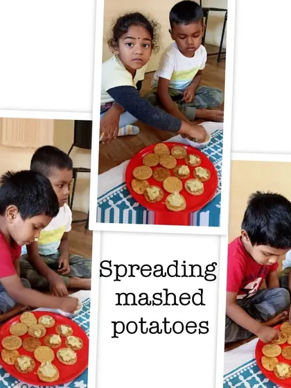 The fun and messy process of making papdi chaat, a favorite Indian snack that involves layering different textures and flavors.