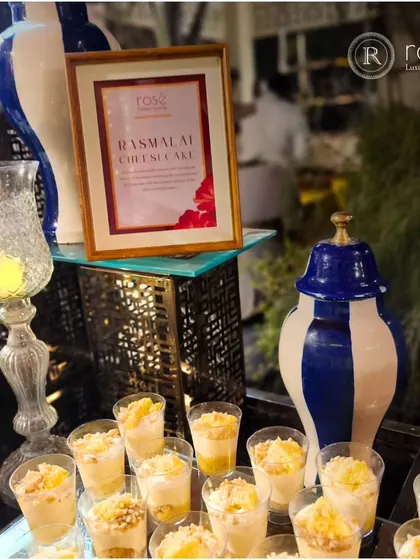 Our Rasmalai Cheesecake is a delightful fusion dessert, combining the flavors of a traditional Indian sweet with a classic cheesecake. Served in individual cups, it's a perfect and elegant end to a meal.