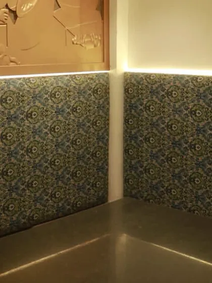 A close-up of the beautiful upholstery and design details in our private seating areas at the Kurla branch.