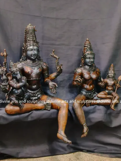 The wax stage of a Shiva Parivaram sculpture. This piece depicts Lord Shiva with his consort Parvati, and their sons Ganesha and Murugan, capturing the essence of the divine family.