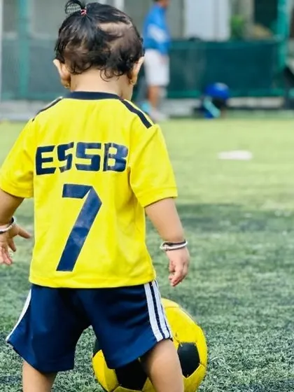 A close-up of our future champion. We provide football training for kids starting from 3 years old in JP Nagar.