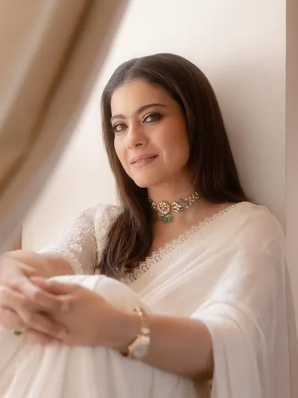 The power of a direct gaze. Kajol looks absolutely radiant in this close-up, highlighting her beautiful makeup and the exquisite choker necklace.