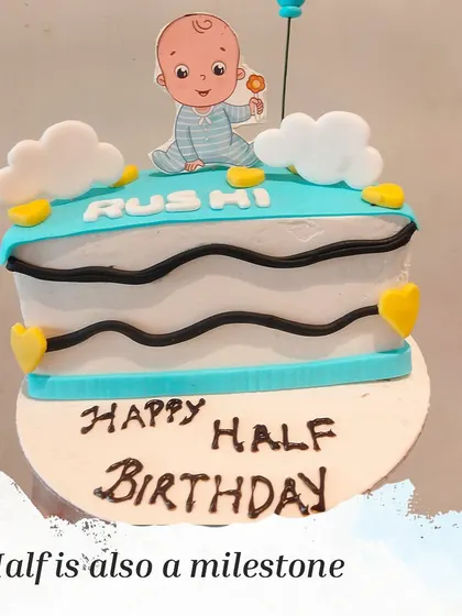 A cute cake to celebrate a half birthday. Half milestones are special too, and this adorable cake is the perfect way to mark the occasion.