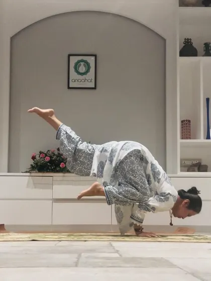 A quick arm balance after a sound bath session. Even after deep relaxation, it feels good to connect with the body's strength and stability.