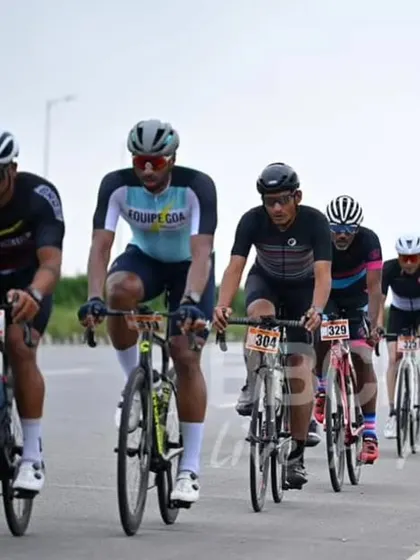 A group of elite riders, including one from Equipe Goa, showing the national reach of our races.