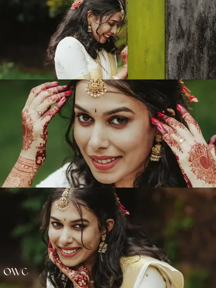 A collage of the bride's expressive and happy portraits.