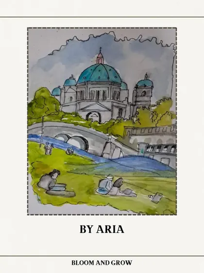 Aria's artwork beautifully captures a relaxed day at the park with the Berlin Dome in the background.