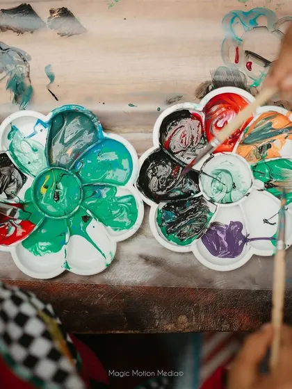 A beautiful mess of creativity. We provide a wide range of colors and all the tools needed for kids to mix, splatter, and bring their ideas to life.