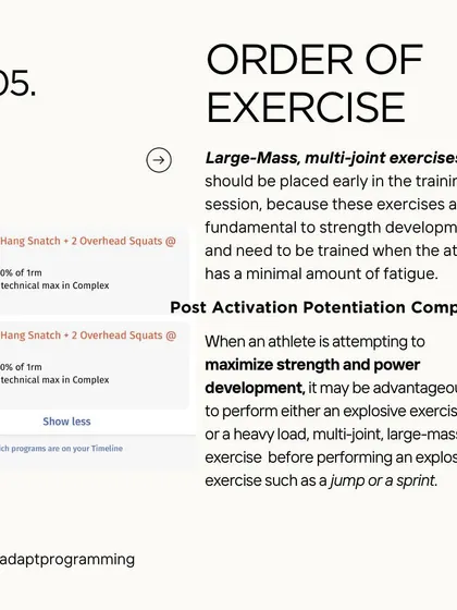 The order in which you perform exercises matters. Large-mass, multi-joint exercises should generally come first.