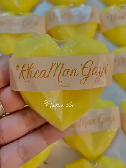 A closer look at the custom heart-shaped soap for a Mehendi ceremony, a unique and practical gift for guests.