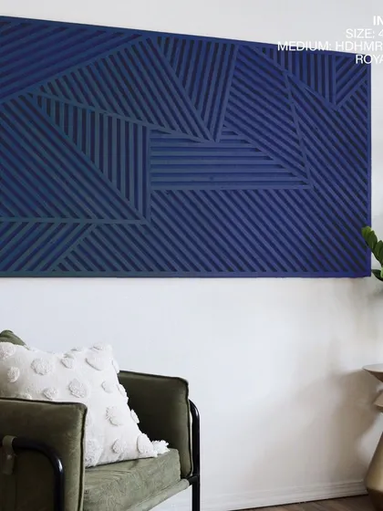 The same 'Falling Shape' design is shown here in a custom Royal Blue. This demonstrates how color can completely transform the mood of the piece to match your personal style.