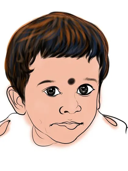 The first stage of color being added to the digital baby portrait. This shows how I build up the tones to create a soft and realistic skin texture.
