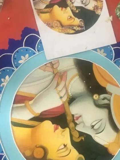 Here you can see the reference image next to our hand-painted and decorated version. We work closely with client-provided images and ideas to create a faithful and artistic representation in our Lippan art style.