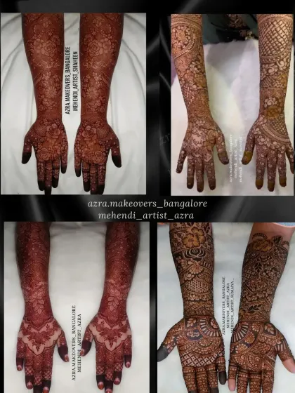 This collection shows the variety in my full-arm designs, from fresh paste to the final dark stain.