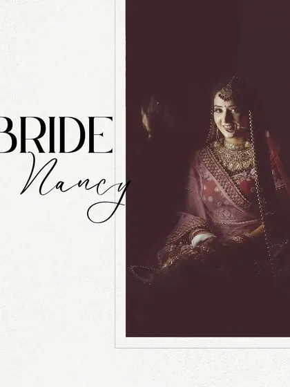 A stylishly edited bridal portrait with a modern, clean graphic design.