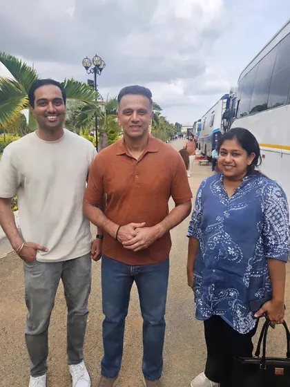 Beside Rahul Dravid, I'm pictured with the cricket hero I grew up admiring, a moment I'm grateful for.