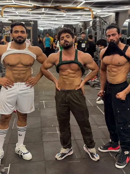 Bhai. Posing with my friends in the gym.