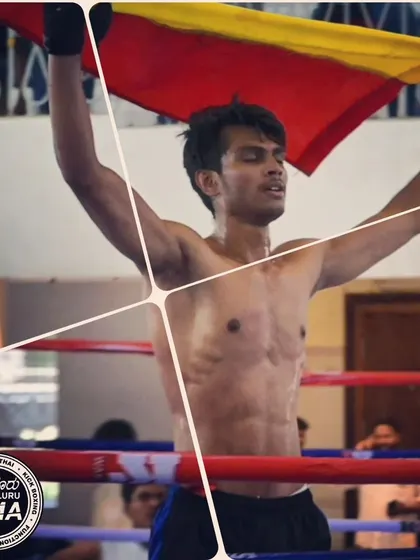A tribute to one of our finest athletes, Chandan, celebrating a victory with the Karnataka flag. His dedication inspires the entire team.