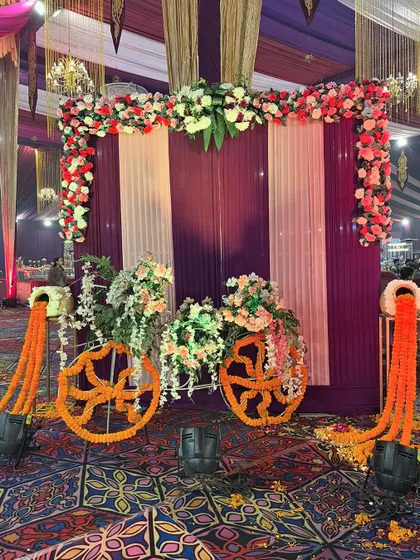 Another view of the floral bicycle photo-op, a popular and charming addition to any pre-wedding celebration.