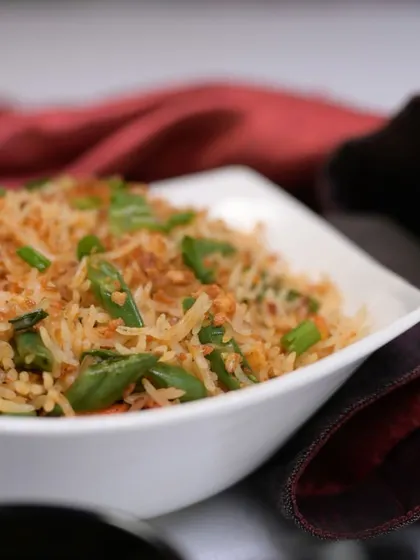 Discover the delicious crunch and rich flavours of my Burnt Garlic Fried Rice.