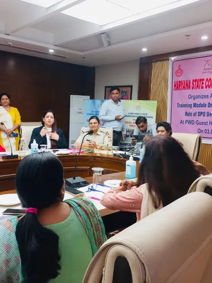 Explaining a legal point to Protection-cum-Prohibition Officers during a training organized by the Haryana State Commission for Women.
