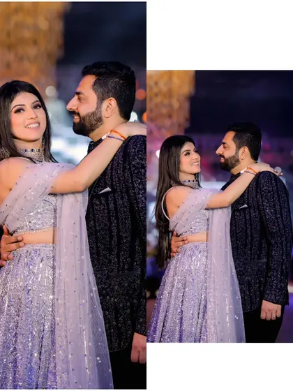 A collage of the couple sharing loving glances, capturing their strong connection.