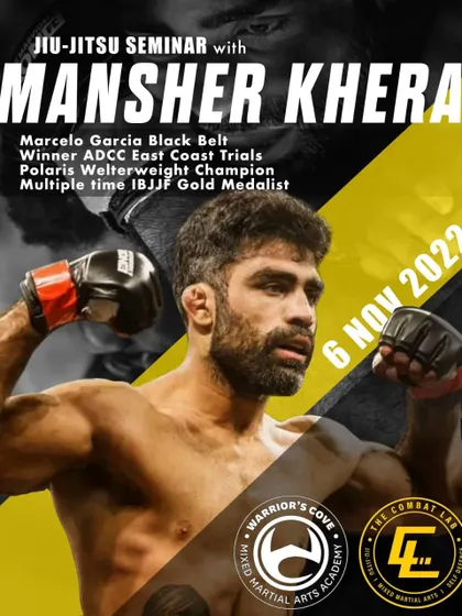 The announcement for our seminar with ADCC trials winner Mansher Khera. We bring in top competitors to give you an edge in your grappling game.