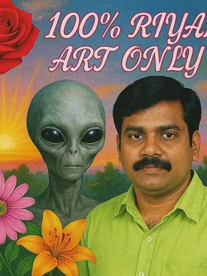 A 'Good Morning' message style image featuring an alien and a human, with flowers and a sunrise. This is a classic example of my 'Riyal Life' series, mimicking a specific internet aesthetic to create something surreal and funny.
