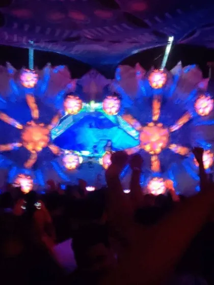 A slightly different view of the Hilltop stage lights. The patterns are constantly shifting and evolving with the music.