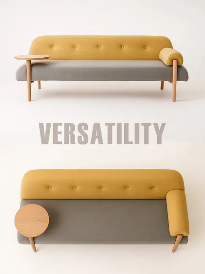 This sofa is a perfect example of versatile, modern design. The two-tone color scheme adds a playful yet sophisticated touch, while the integrated solid wood side table provides a smart, functional element for compact spaces. It's a piece that proves you don't have to choose between style, comfort, and practicality.
