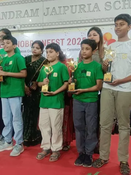 Our team of winners on stage at the Brainobrainfest. These moments of collective celebration build a strong sense of community and shared success among our students.