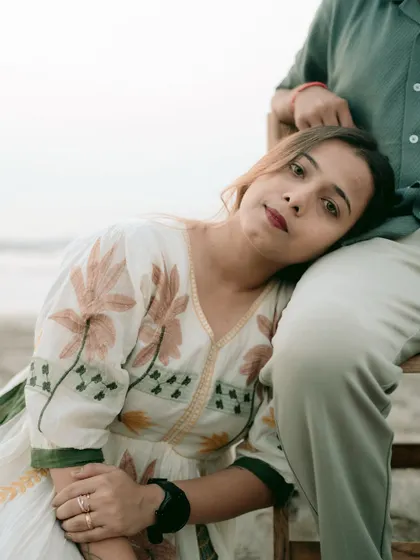 A tender moment during a beach pre-wedding session. I focus on capturing the quiet intimacy and connection between the couple.