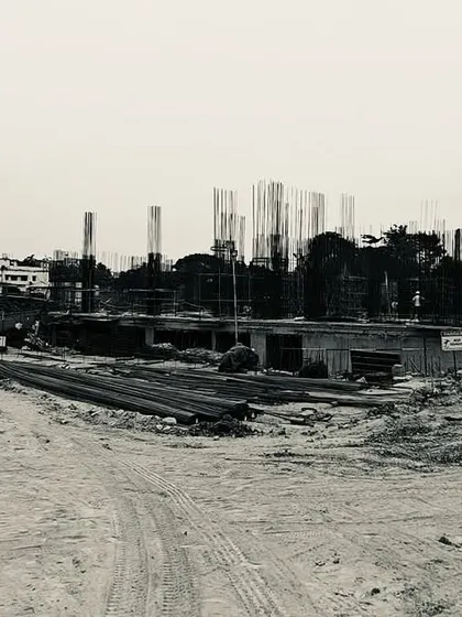 An on-site image from the Tatva project in Khandagiri, Bhubaneswar. This luxury residential development is inspired by the region's rich heritage, integrating historical context with futuristic design principles, including Vastu and the five elements.