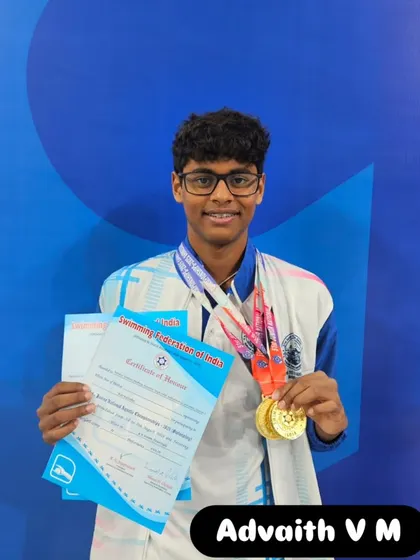 Advaith V M with his two gold medals from the Junior Nationals.
