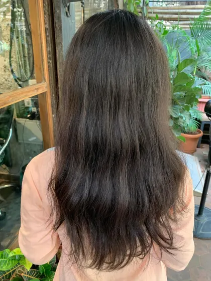 The before shot of our bridal transformation. You can see the potential for a beautiful new look. (No filter)