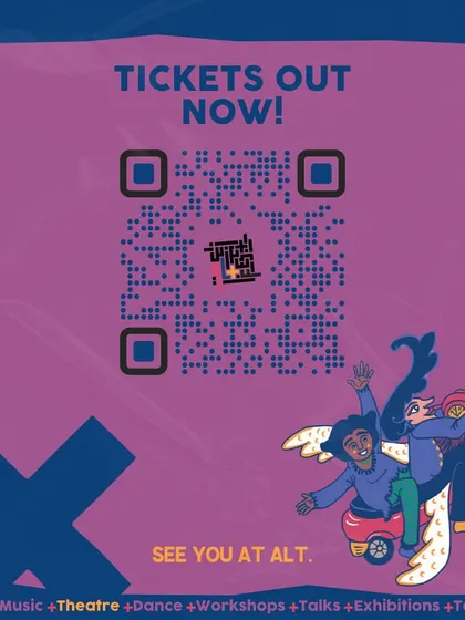 An event poster with a QR code for tickets to 'Buried Treasures'. We use a mix of modern and traditional elements not just in our shows, but in how we connect with our audience.
