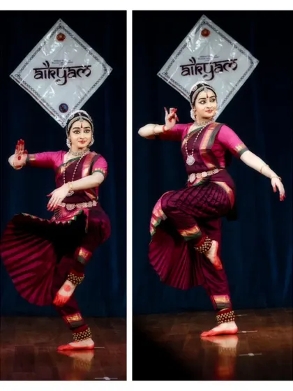 A collage of two energetic poses, showing the dancer in motion. These are from a pure dance sequence, highlighting agility and rhythm.