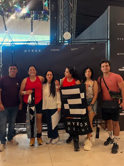 Posing with some of our amazing athletes and their families at Hyrox Delhi. The support system extends beyond the gym floor.