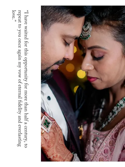 A close-up, emotional portrait of the couple from their reception.