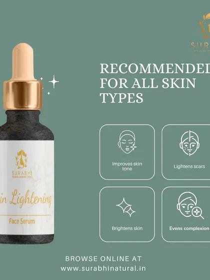 Our Skin Lightening Face Serum is recommended for all skin types. It works to improve skin tone, lighten scars, and even out your complexion for visibly brighter skin.