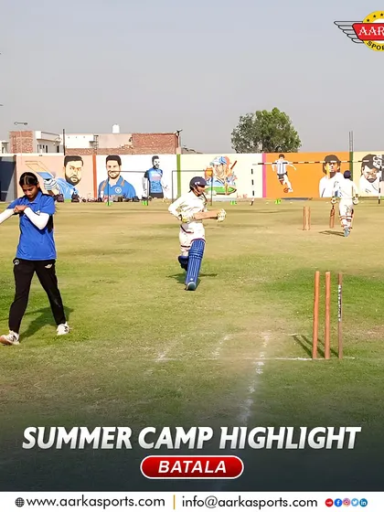 A moment of intense focus from our Summer Camp in Batala. We emphasize real match scenarios to build temperament and skill, with players competing for every run against a backdrop of cricketing legends.
