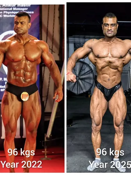 This is what body recomposition looks like. At the same body weight of 96 kgs in 2022 and 2025, my physique is completely different. The goal is to build muscle and lose fat, not just chase a number on the scale.