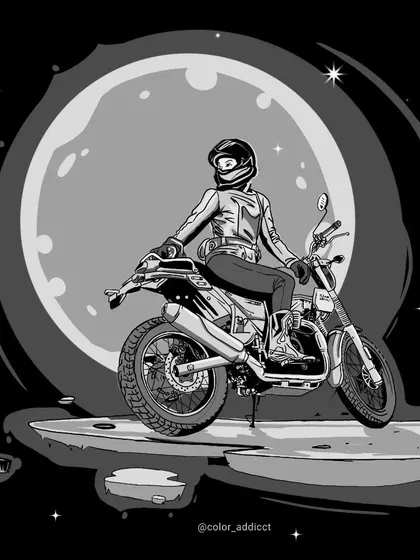 A duplicate of the black and white 'Over the Moon' illustration.