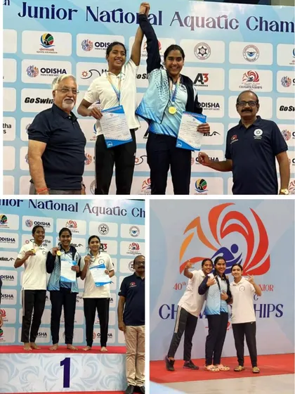 Our swimmers celebrating on the podium.