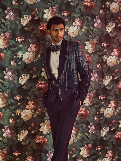 Bedazzle yourself with our modern kut-dana embellished tuxedo, a standout piece from our wedding collection.