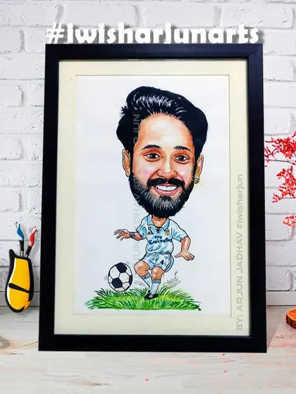 For the football fan in your life. This is a custom hand-drawn caricature, complete with their favorite team's jersey, framed and ready to be gifted for a birthday or special occasion. A great personalized sports gift.