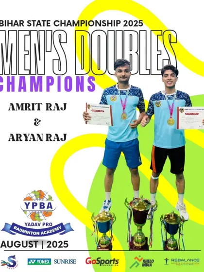 A clean sweep at the Bihar State Championship 2025, with my trainees Amrit Raj and Aryan Raj winning the Men's Doubles.