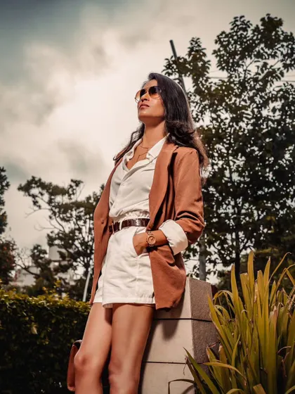 Looking up towards the next goal. This shot from my fashion photoshoot embodies my ambition and forward-looking mindset.