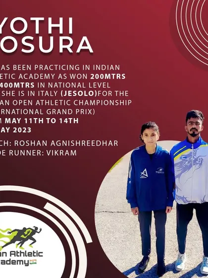 An announcement graphic for para-athlete Jyothi Hosura, who trained with us to compete at the Italian Open Championship. We prepare our athletes for international stages.