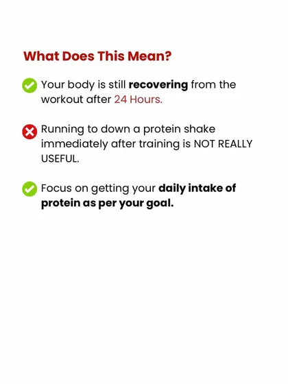 The key takeaway on protein timing: focus on hitting your daily protein goal rather than rushing to drink a shake immediately after your workout.